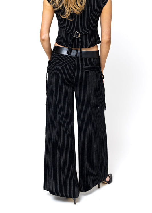 Chloe Pants - Black Pinstripe Linen