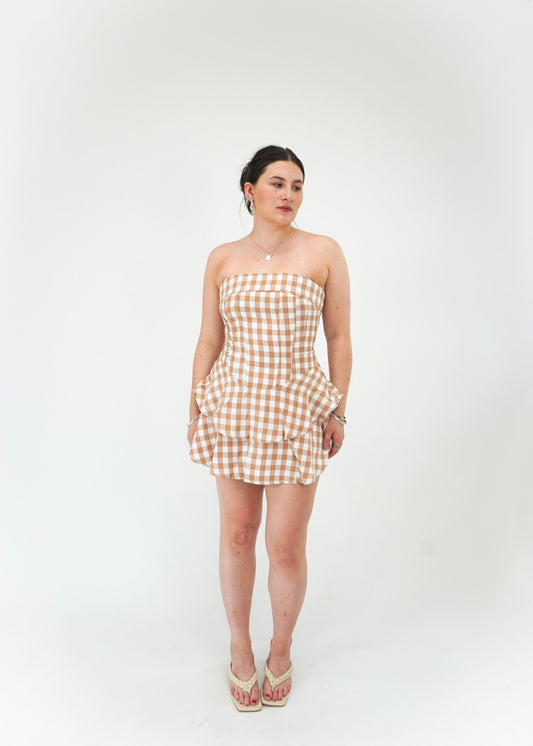 Strapless mini rara dress Gingham