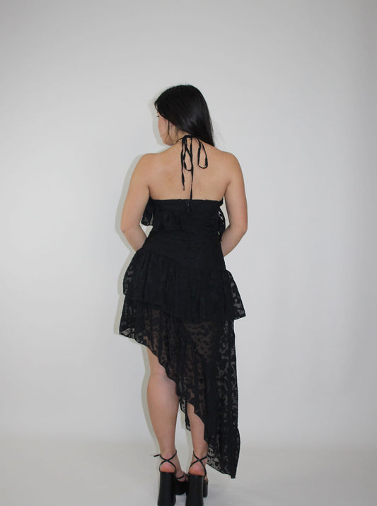 Dress Black midi long three layers