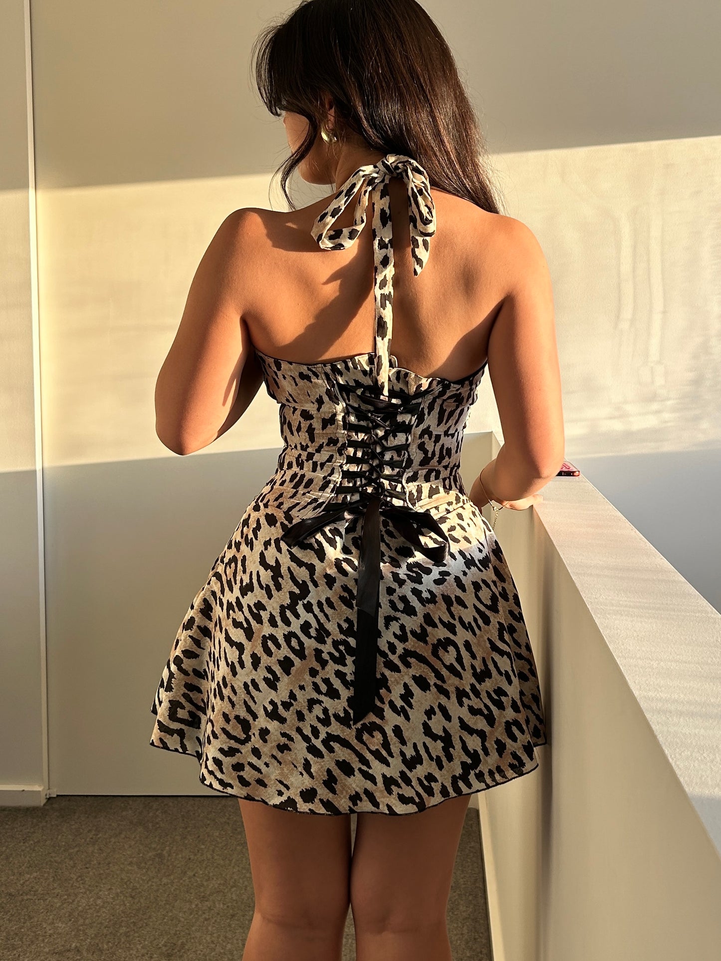 Leopard halter mini dress