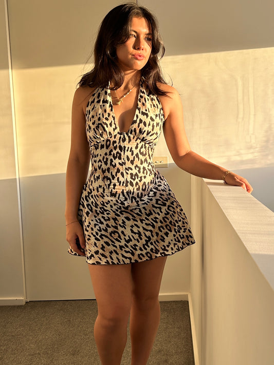 Leopard halter mini dress - Now shipping