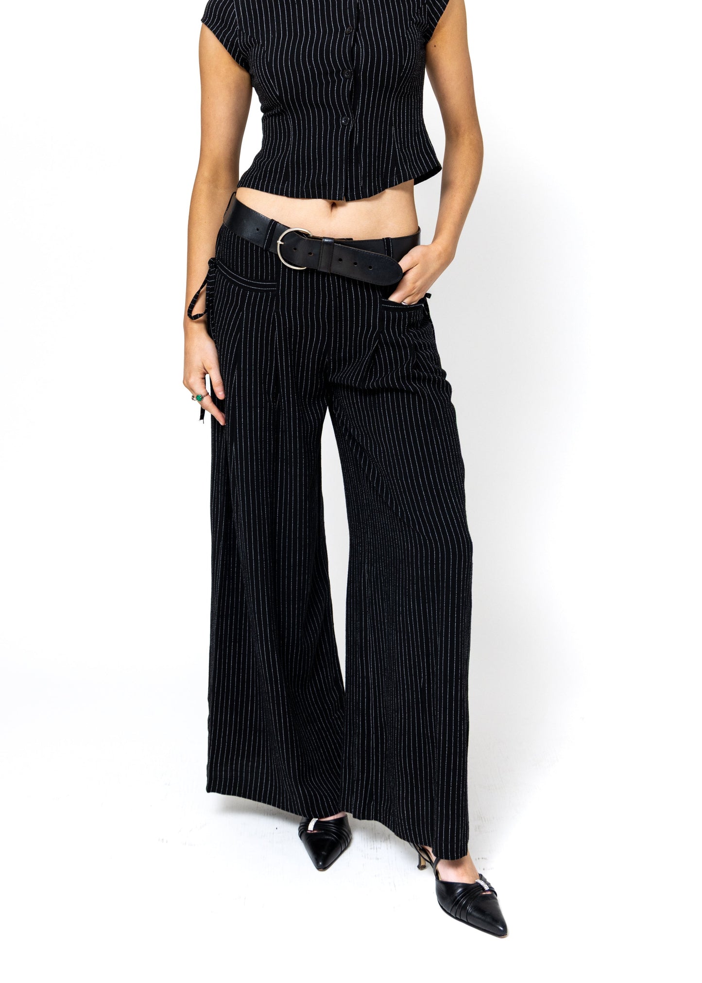 Chloe Pants - Black Pinstripe Linen