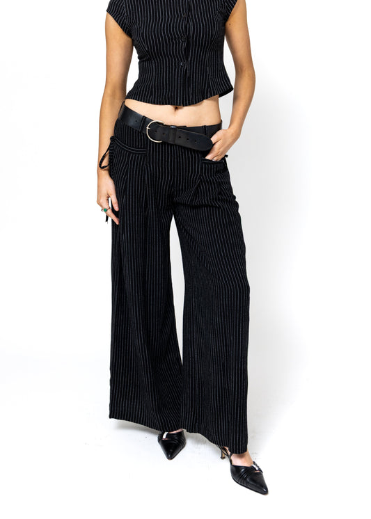 Chloe Pants - Black Pinstripe Linen