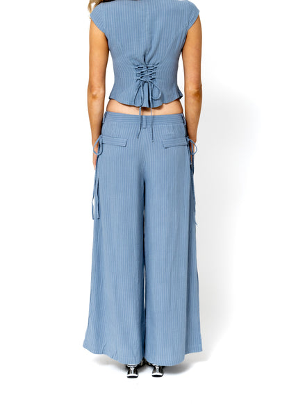 Chloe Pants - Blue Pinstripe Linen