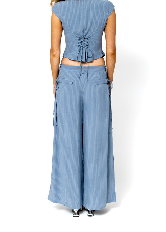 Chloe Pants - Blue Pinstripe Linen