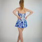 Strapless mini corset dress Blue and White floral