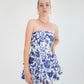 Strapless mini corset dress Blue and White floral