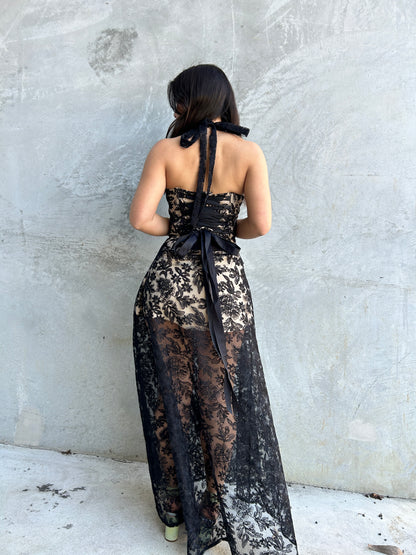 Arabella Lace Maxi Dress - Black Lace