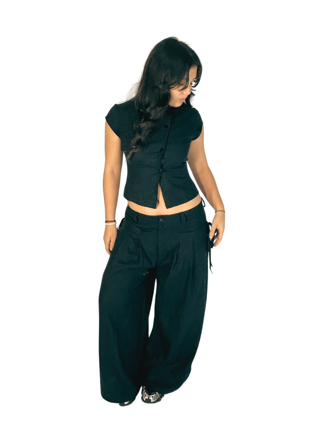 Wide leg Pants Black Linen