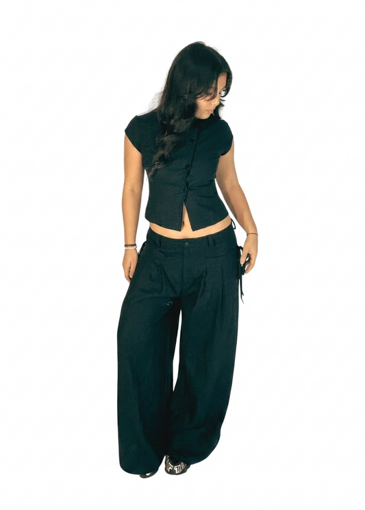 Chloe Pants - Black Linen