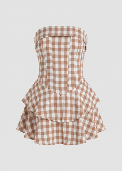 Strapless mini corset dress in Gingham