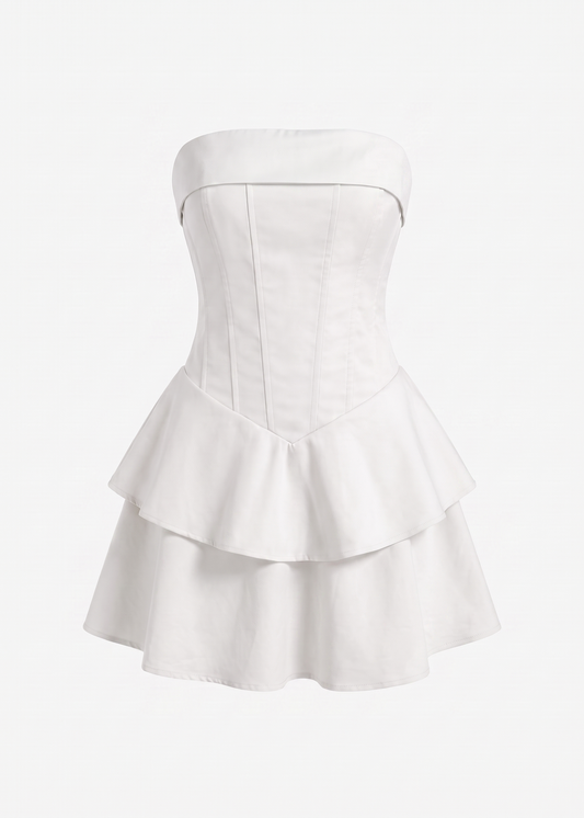 strapless mini rara dress - White