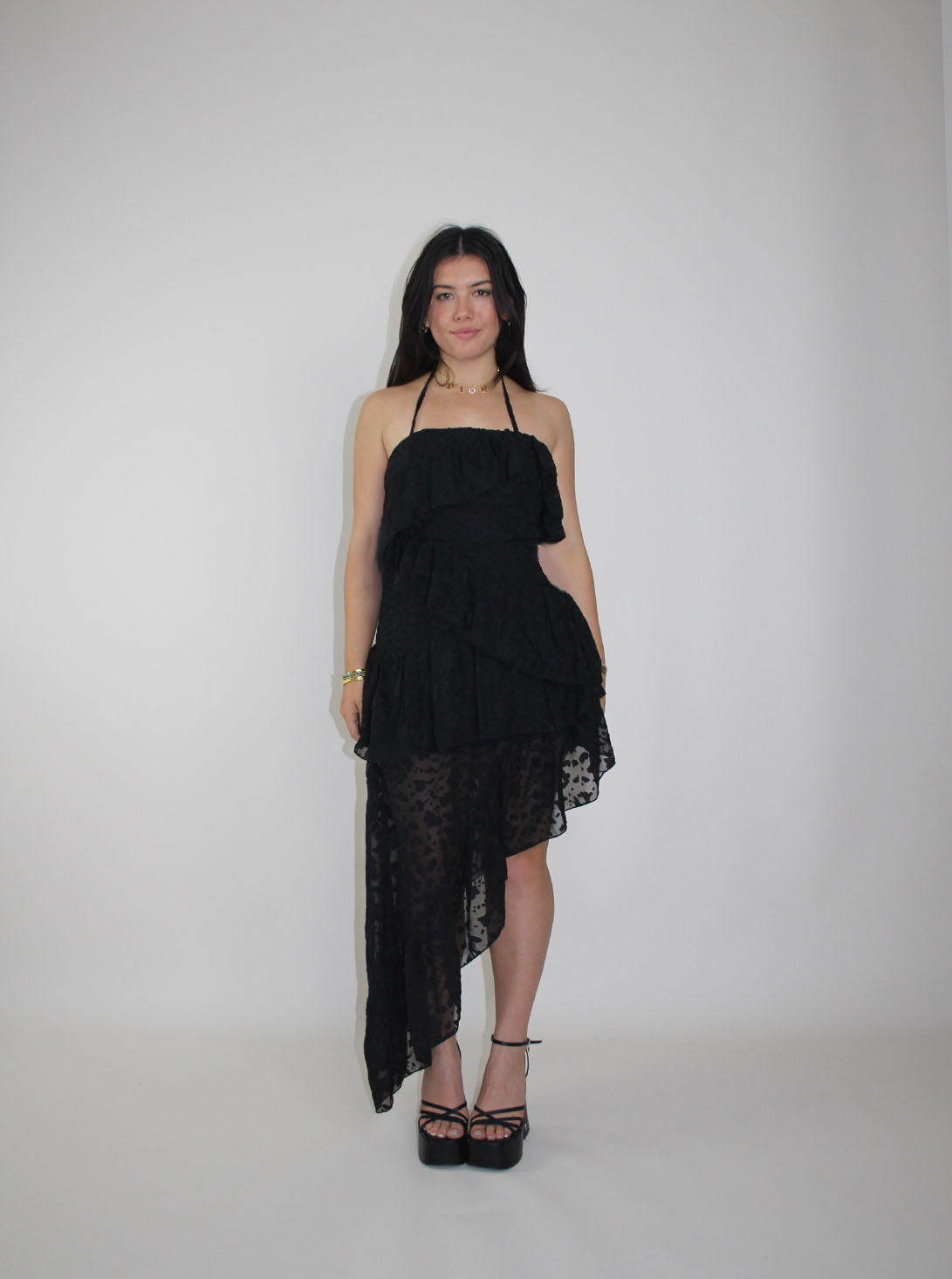 Dress Black midi long three layers (was $129)