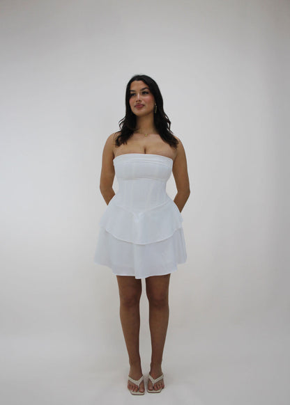 strapless mini rara dress - White