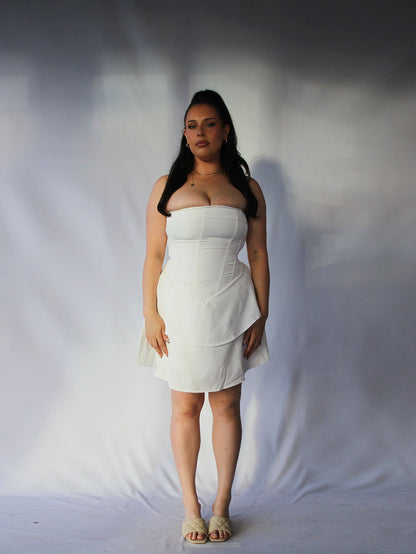 strapless mini rara dress - White