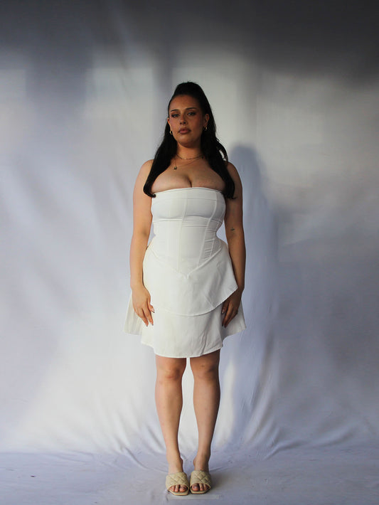 strapless mini rara dress - White