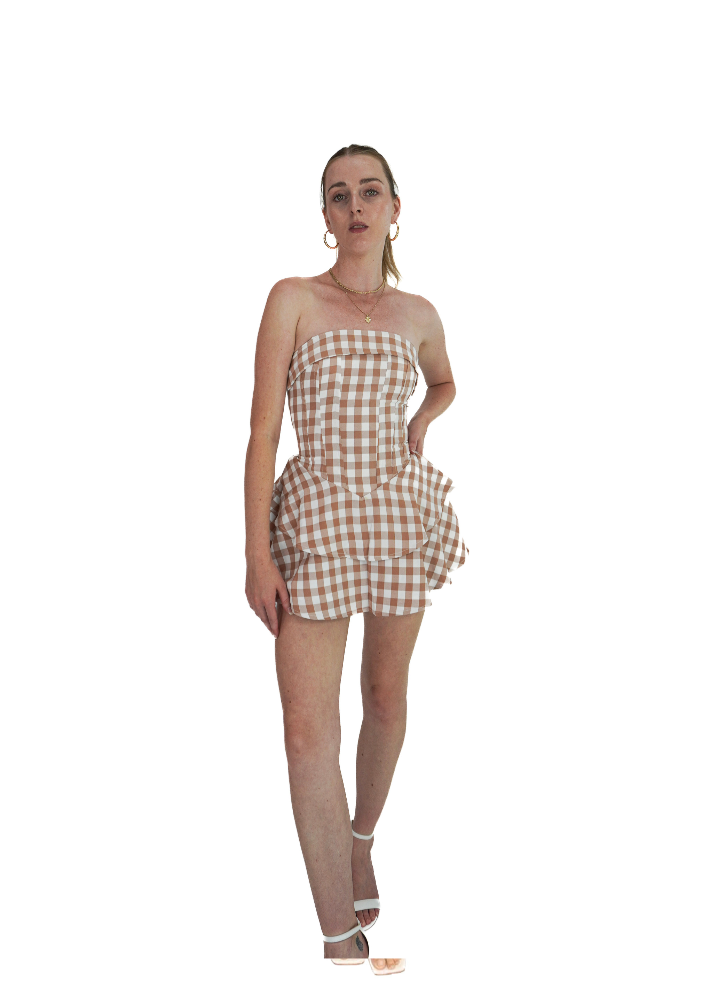 Strapless mini rara dress Gingham