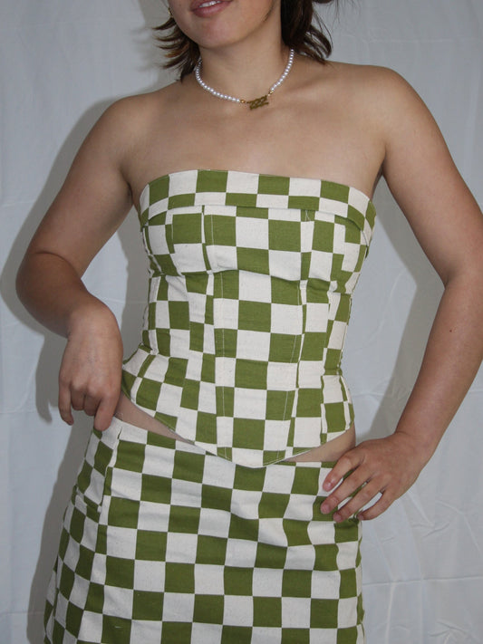 Corset Strapless green and white checkers (was $110)