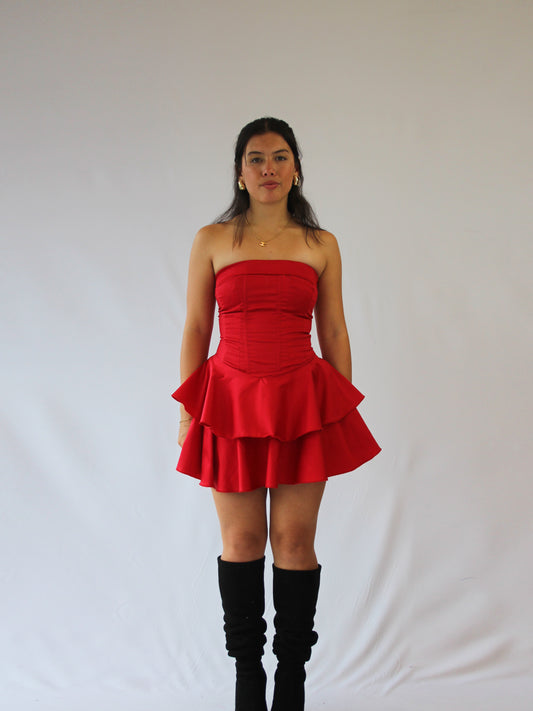 strapless mini rara dress - Red