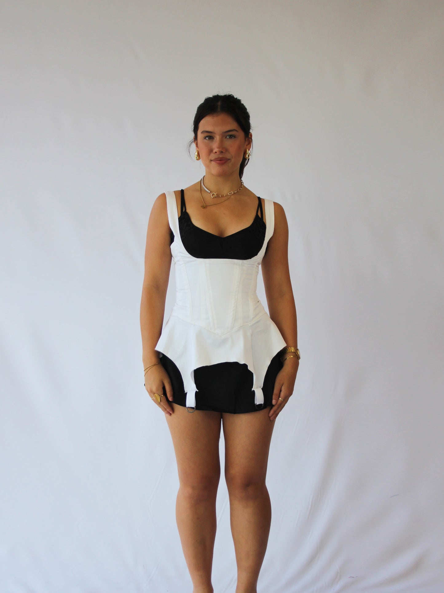 Corset Under-bust with leg suspenders white