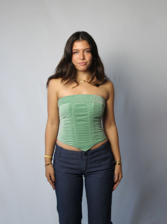 Corset Strapless Green Velvet (was $105) Last One