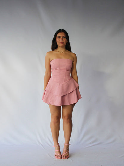 strapless mini rara dress dusty pink