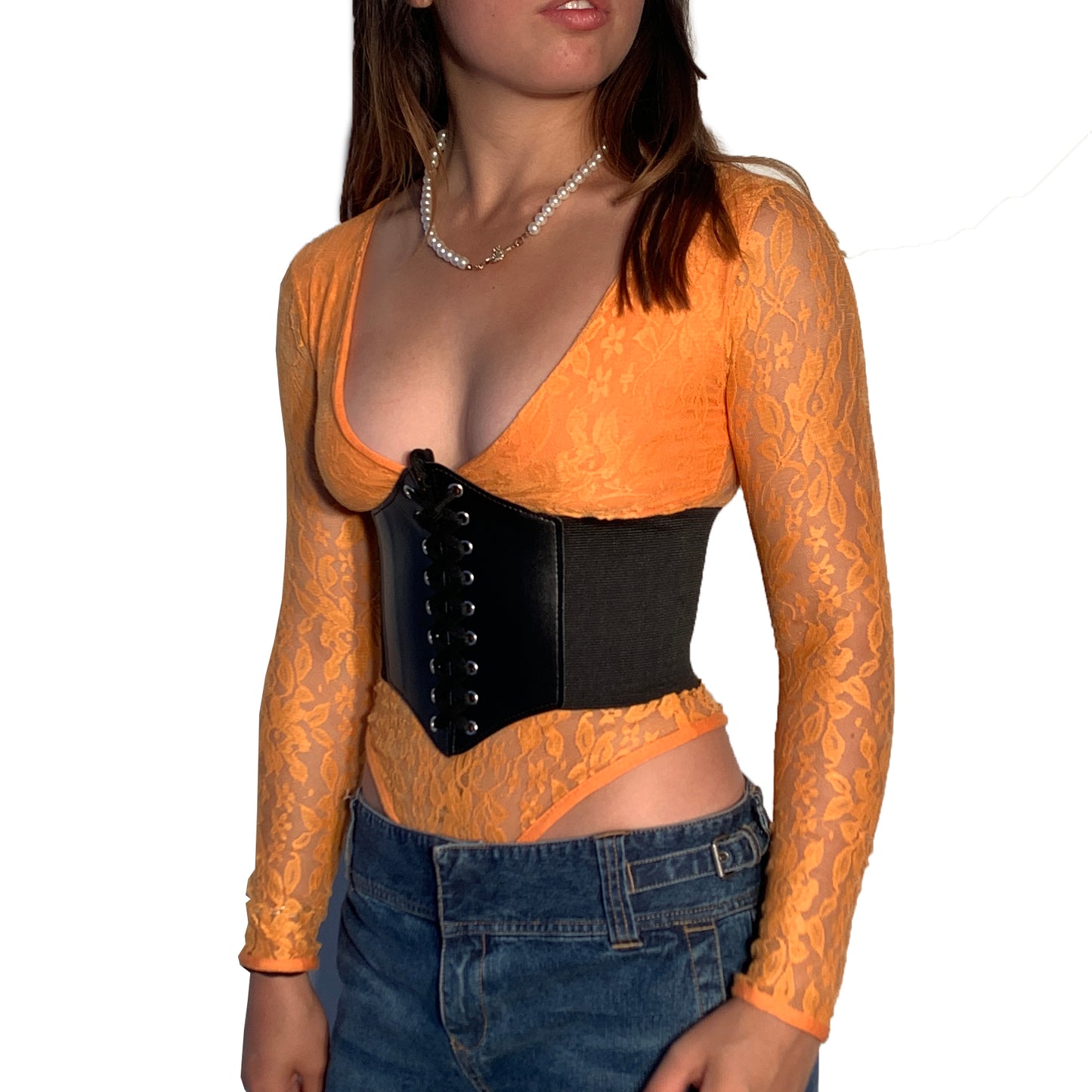 Corset Belt White/Black Elastic