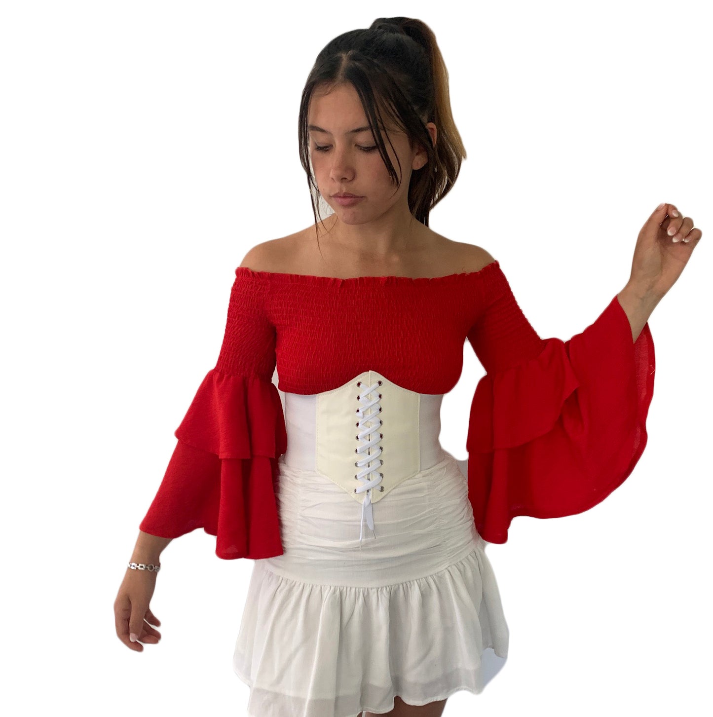 Corset Belt White/Black Elastic