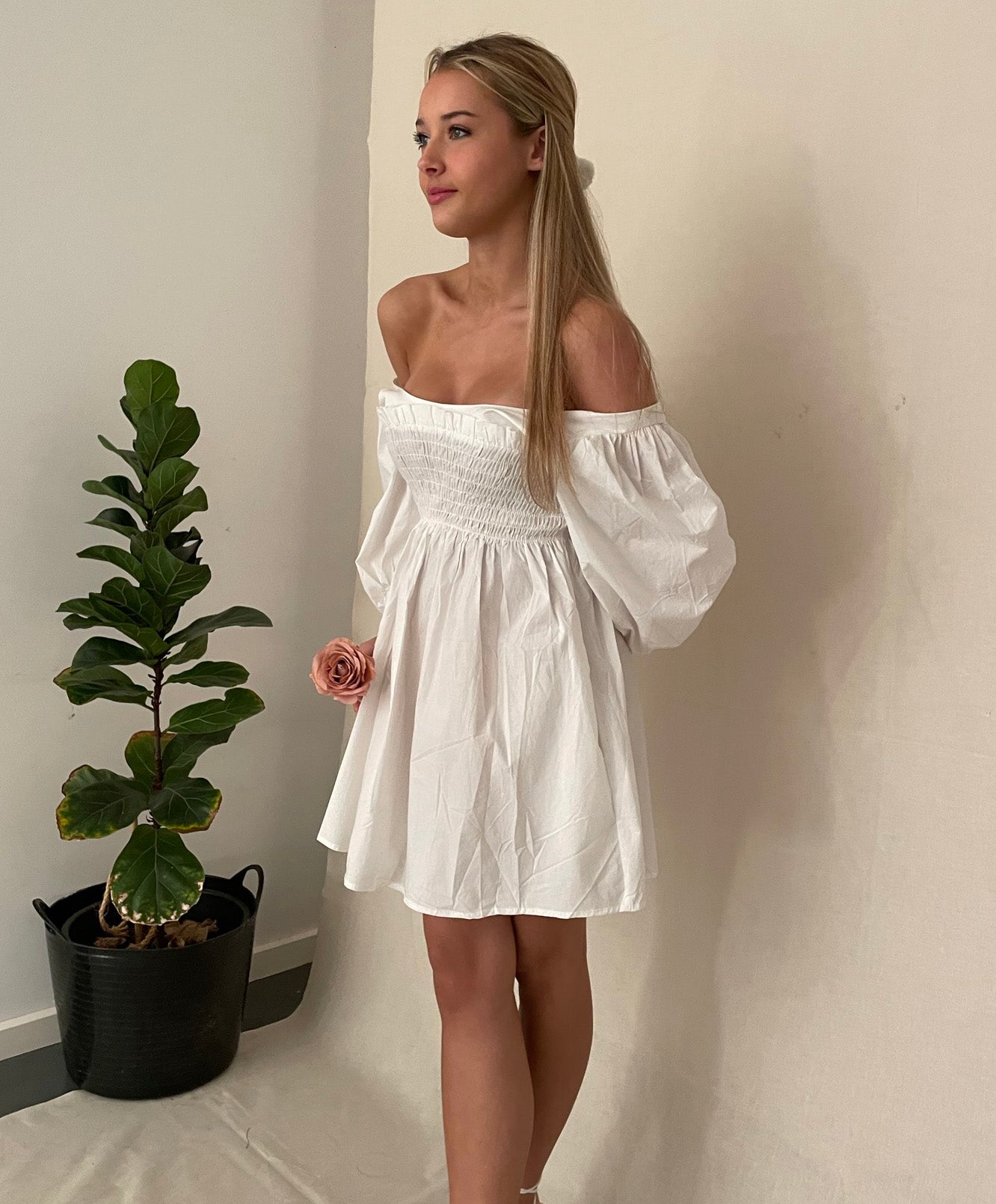Puff sleeves dress white (was $60)